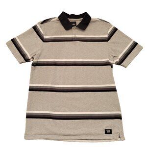 VANS Off The Wall Polo Shirt Mens M Gray Black Stripe Classic Fit Cotton